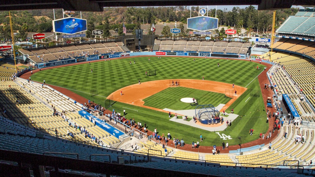 Quelle belle surprise de tomber sur le Dodgers Stadium et de m'apercevoir qu'un match de baseball est sur le point de commencer !