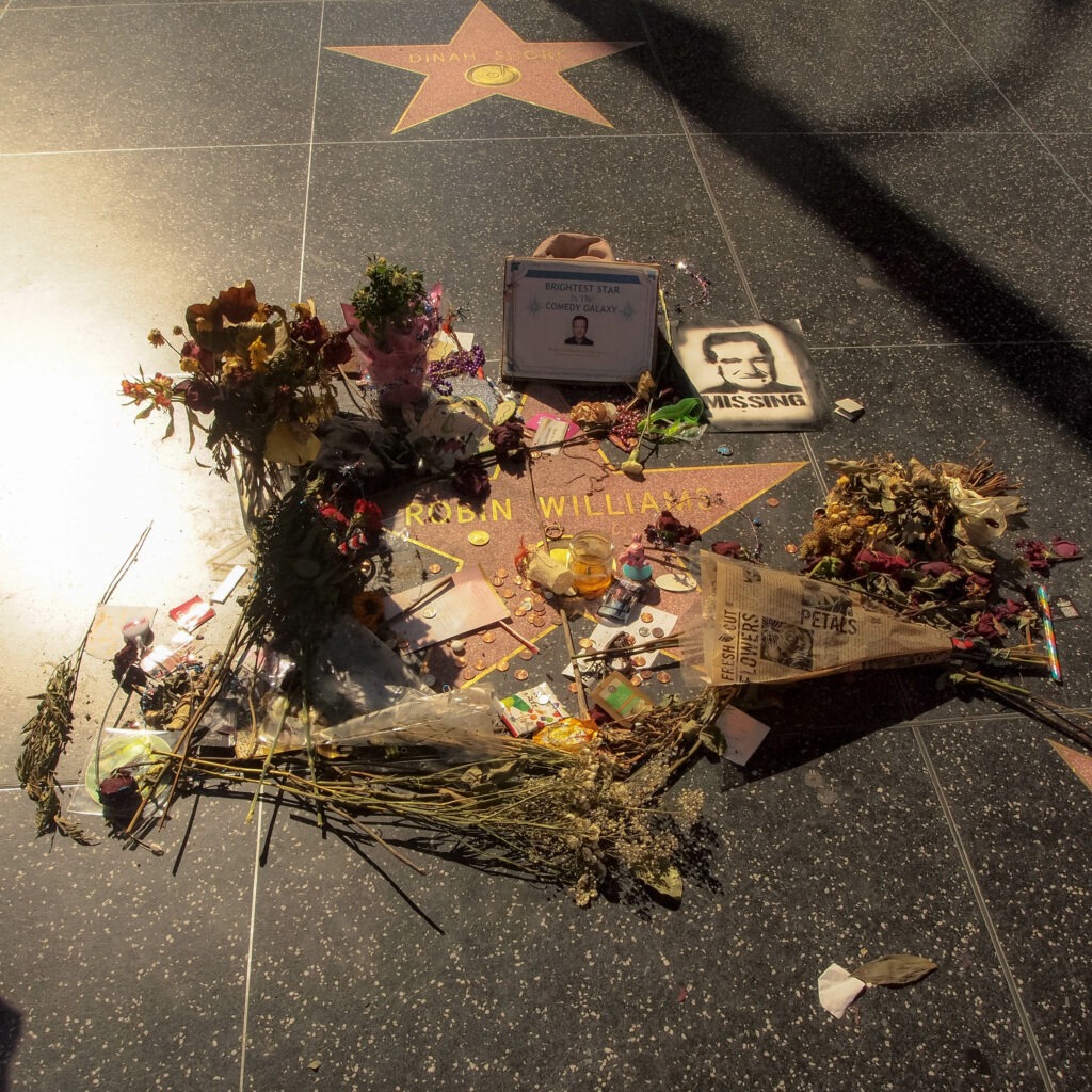 Hommage à Robin Williams sur son étoile, au Walk of Fame.