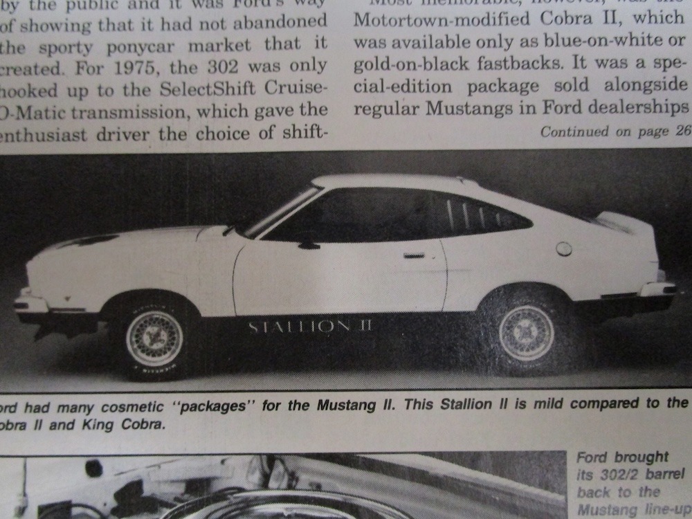 Document d'époque présentant le projet de Stallion II pour 1977, finalement abandonné avant sa mise en production.