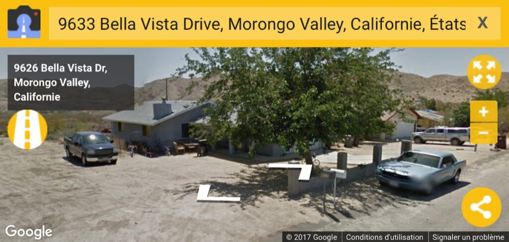 Un rare instant figé dans le temps : la future Mustang de Stefan photographiée par Google Street View à Morongo Valley, en Californie, plusieurs années avant de traverser l’Atlantique.