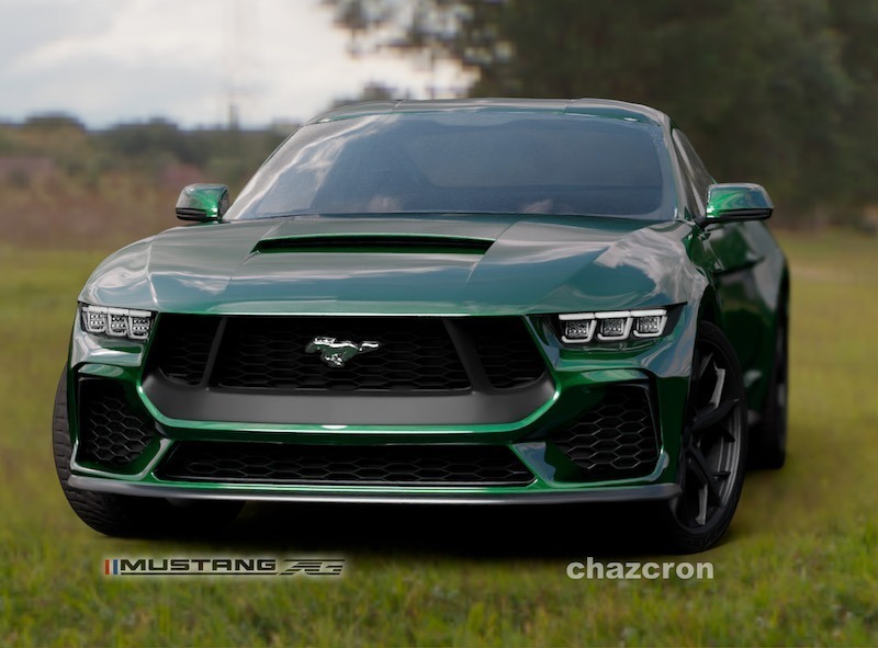 Le Ford Mustang 2024 en version coupé GT (vert) vue par Chazcron