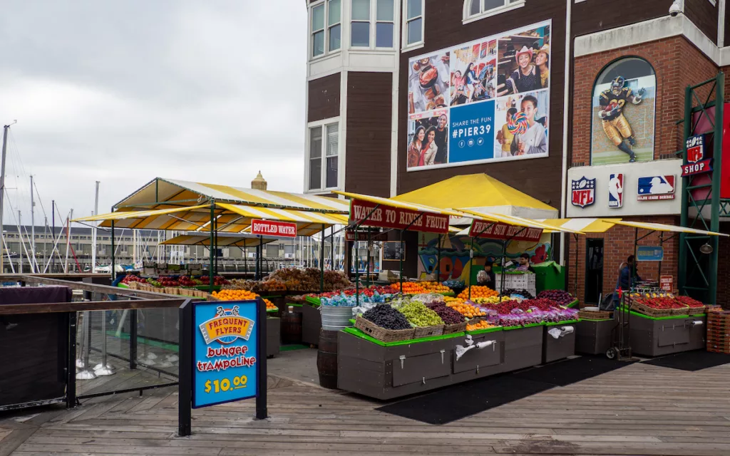 San Francisco's harbor market, still empty at this early hour.