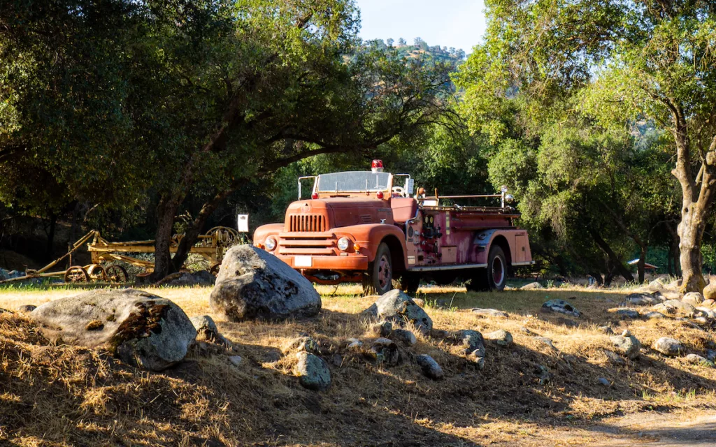 An old fire truck sits here.