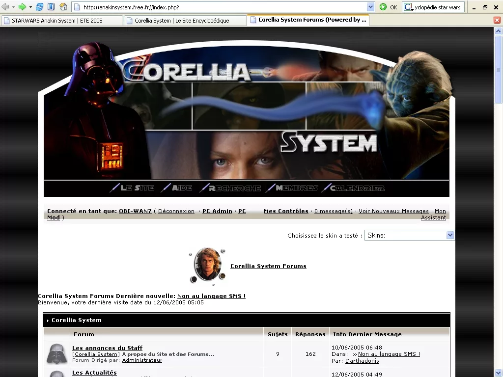 Une capture d'écran du forum Corellia System. D'excellents souvenirs accompagnent cette image.