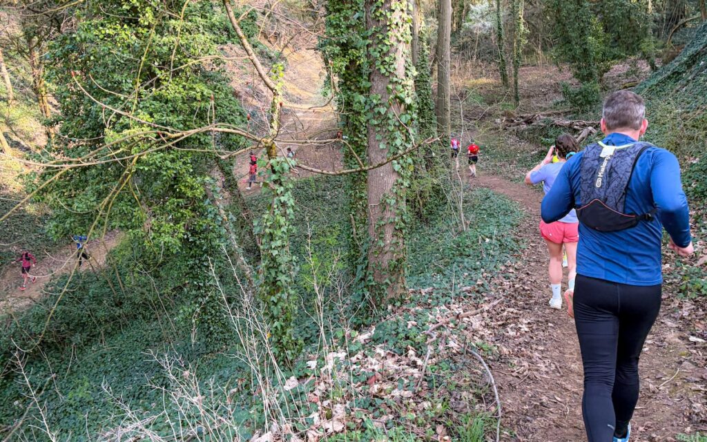 Le parcours nous fait aussi passer dans les bois avec du dénivelé (négatif sur cette photo, pour une fois !)