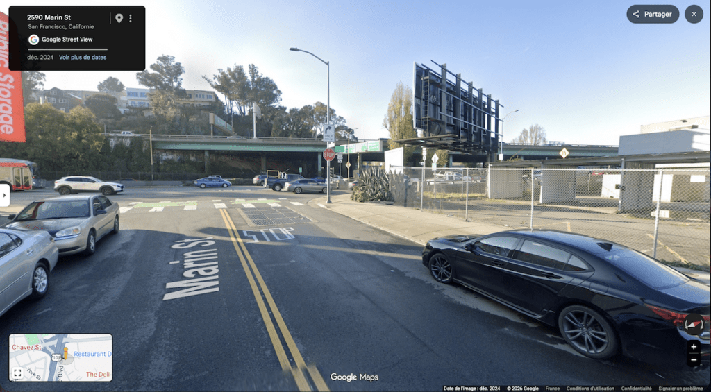 L'ancien emplacement du car wash de Marin Street vu depuis Google Street View.